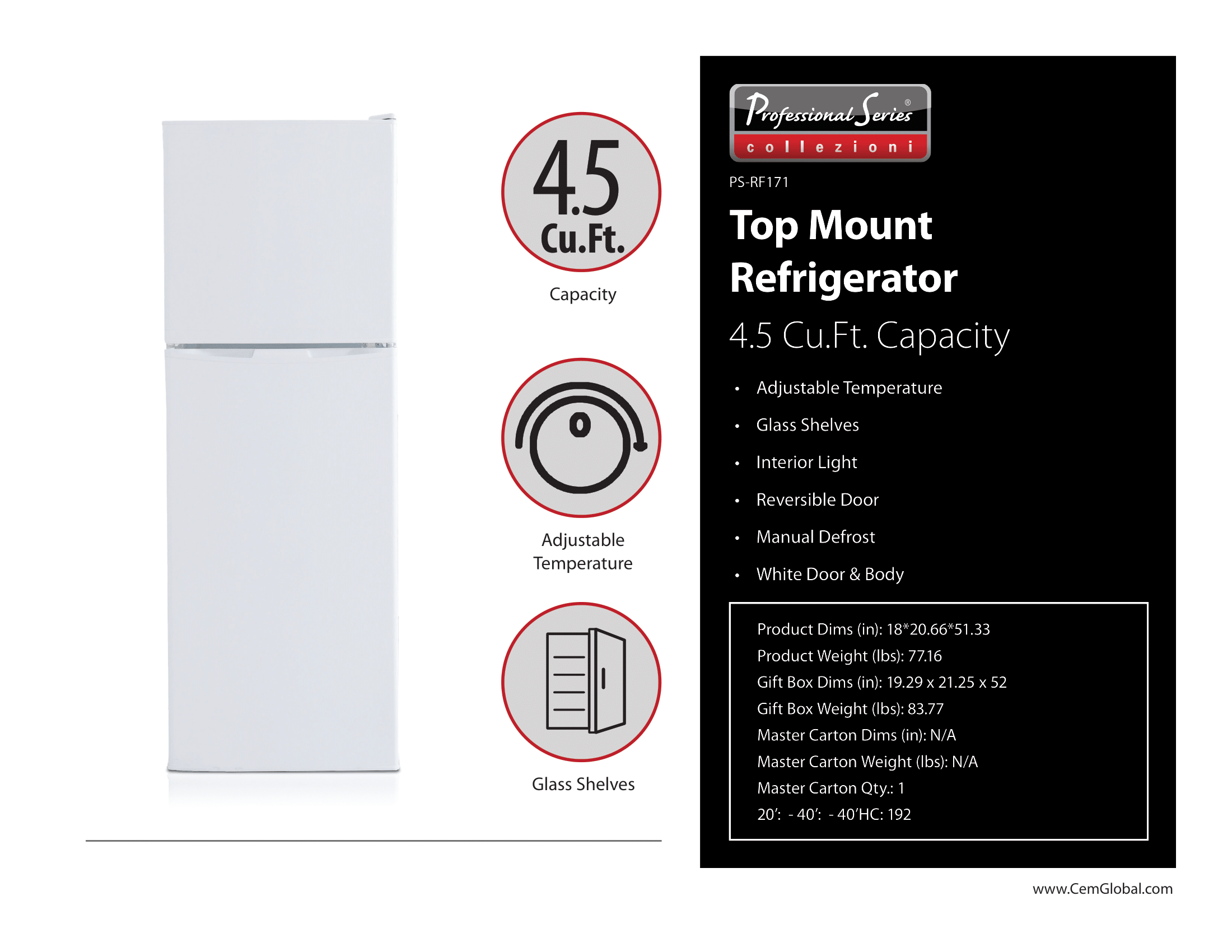 Top Mount Refrigerator 4.5 Cu.Ft.